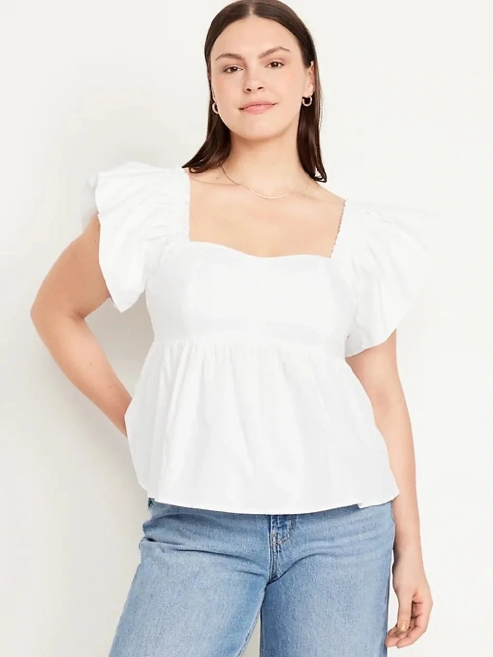 Old Navy White Square-Neck Puff Sleeve Peplum Top